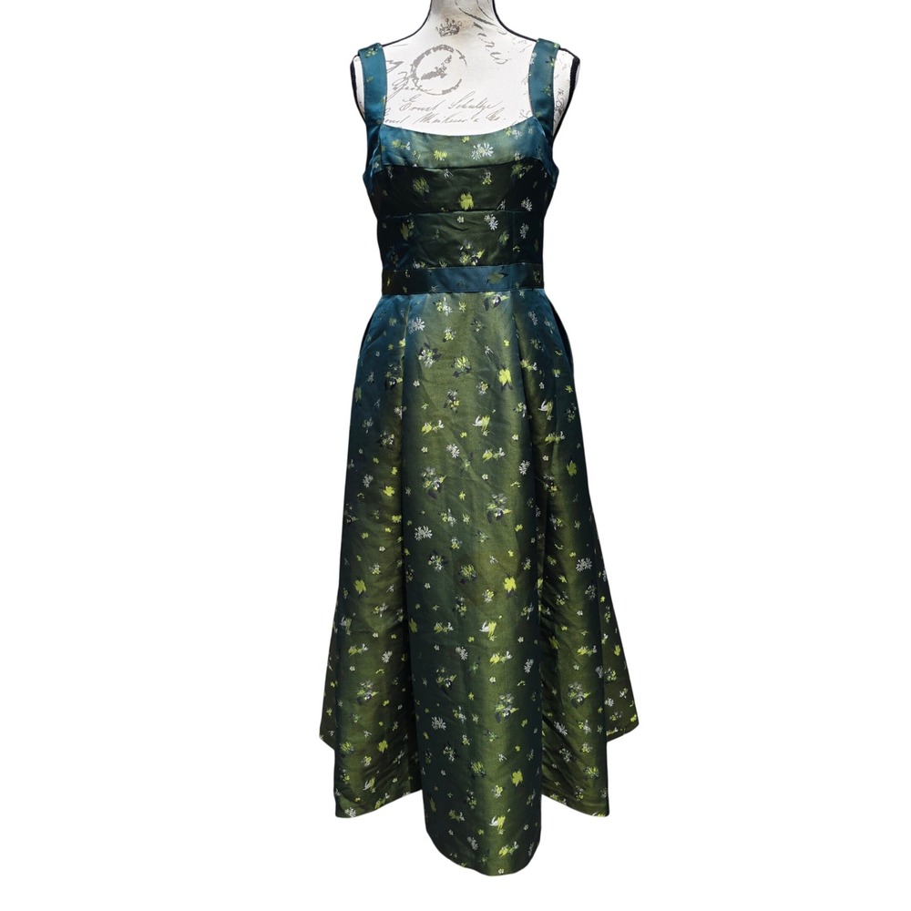 Chelsea28 NWT Green Floral Jacquard Square Neck Maxi Dress CH515813MI Small - Picture 3 of 13